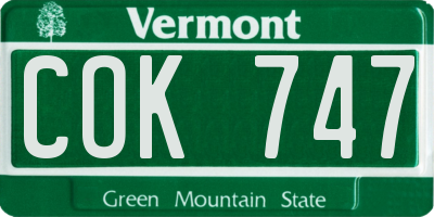 VT license plate COK747