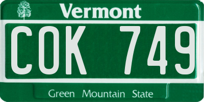 VT license plate COK749