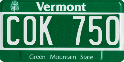 VT license plate COK750