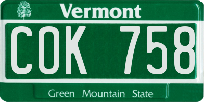 VT license plate COK758