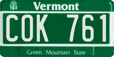 VT license plate COK761