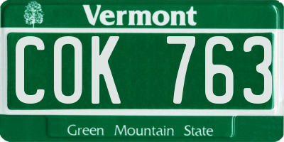 VT license plate COK763