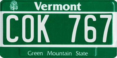 VT license plate COK767