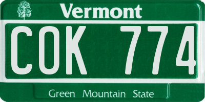 VT license plate COK774