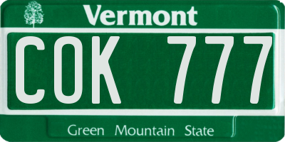 VT license plate COK777