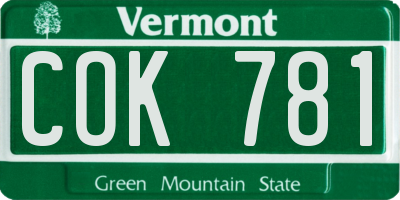 VT license plate COK781