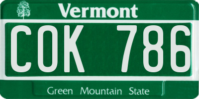 VT license plate COK786