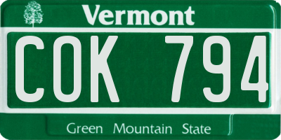 VT license plate COK794