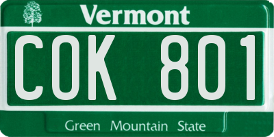 VT license plate COK801
