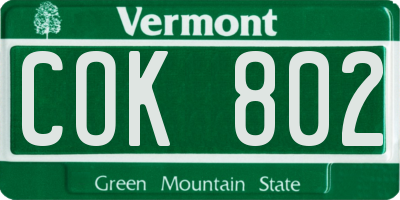 VT license plate COK802