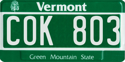 VT license plate COK803