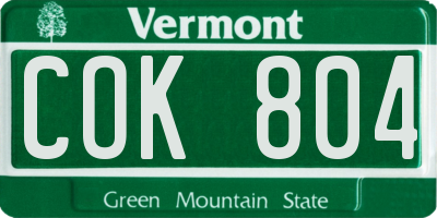 VT license plate COK804