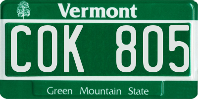 VT license plate COK805