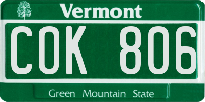VT license plate COK806
