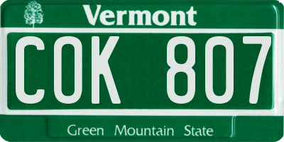 VT license plate COK807