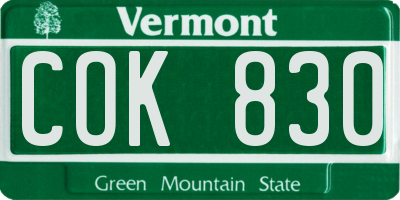 VT license plate COK830