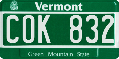 VT license plate COK832