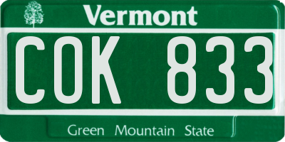 VT license plate COK833