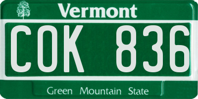 VT license plate COK836