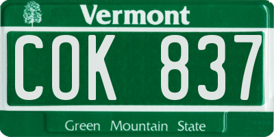 VT license plate COK837