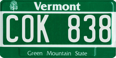 VT license plate COK838