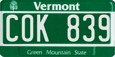 VT license plate COK839