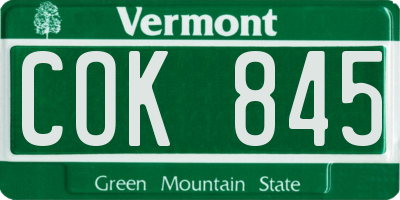VT license plate COK845