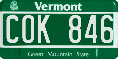 VT license plate COK846
