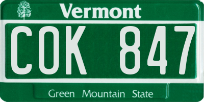 VT license plate COK847