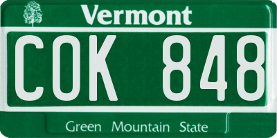 VT license plate COK848