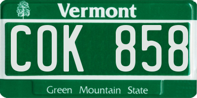 VT license plate COK858
