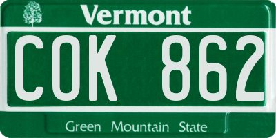 VT license plate COK862