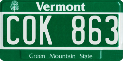 VT license plate COK863