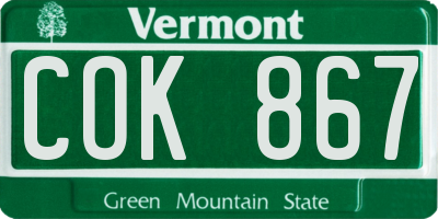 VT license plate COK867