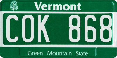VT license plate COK868
