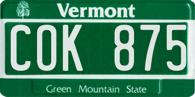 VT license plate COK875