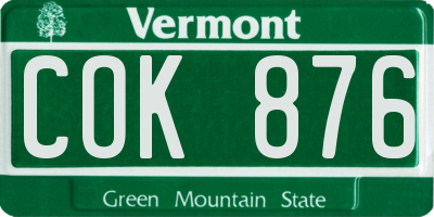VT license plate COK876