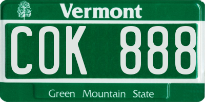VT license plate COK888