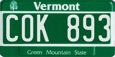 VT license plate COK893