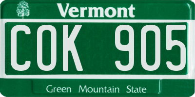 VT license plate COK905