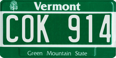 VT license plate COK914