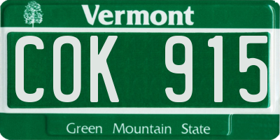 VT license plate COK915