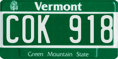 VT license plate COK918