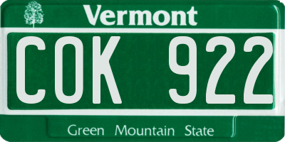 VT license plate COK922