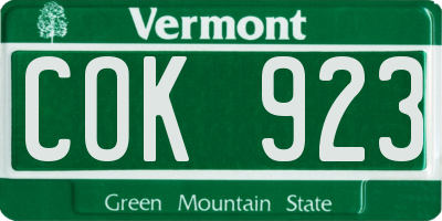 VT license plate COK923