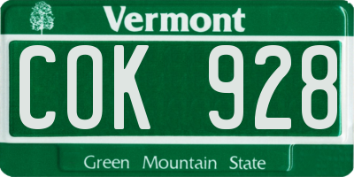 VT license plate COK928