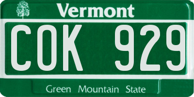 VT license plate COK929
