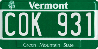 VT license plate COK931