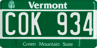 VT license plate COK934