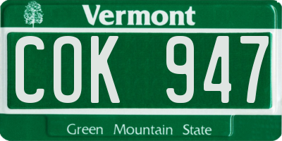VT license plate COK947